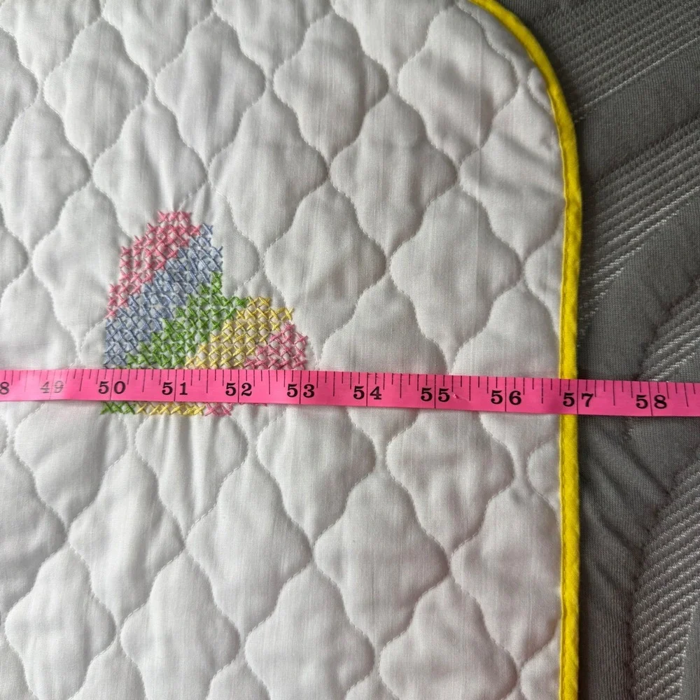 VTG Paragon Needlecraft Baby Quilt Bear Bunny Hot Air Balloon Cross Stitch 37x57
